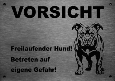 Edelstahl Warnschild American Staffordshire Terrier VORSICHT Mein Haus mein Garten meine Familie